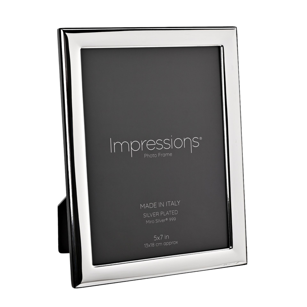 Impressions 999 Silver Narrow Smooth Photo Frame 5 x 7 Wood Back Made In Italy