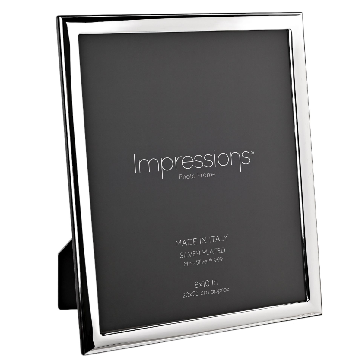 Impressions 999 Silver Narrow Smooth Photo Frame 8 x 10 Wood Back Made In Italy