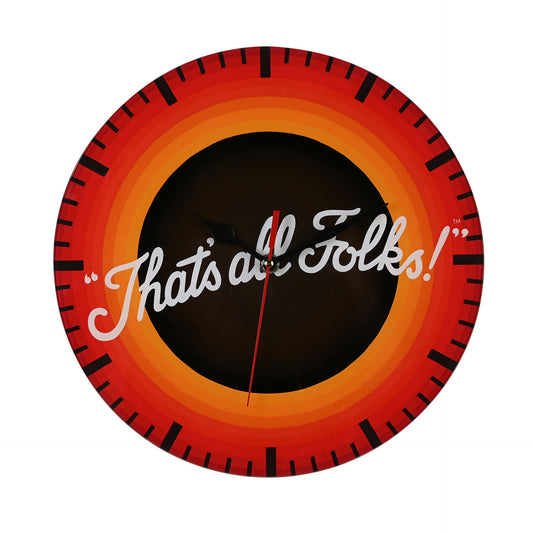 Warner Bros Looney Tunes  That's All Folks  Glass Clock - 30cm