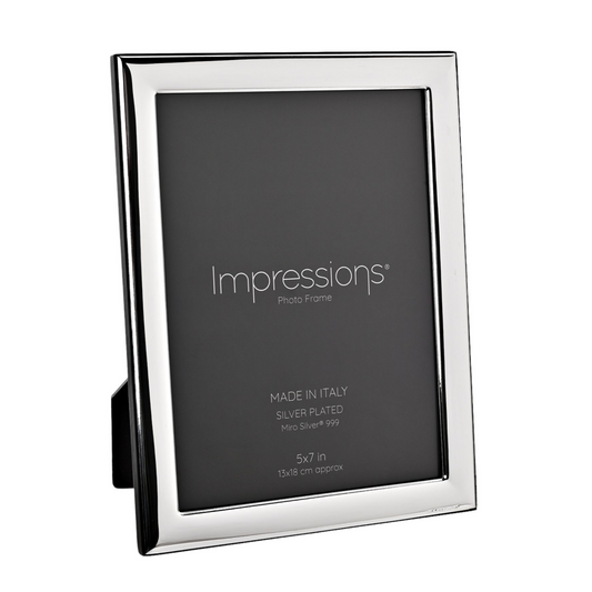 Impressions 999 Silver Narrow Smooth Photo Frame 5  x 7  Wood Back Made In Italy