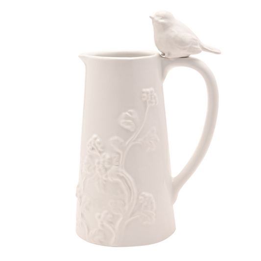 Hestia Tall White Floral Bird Jug