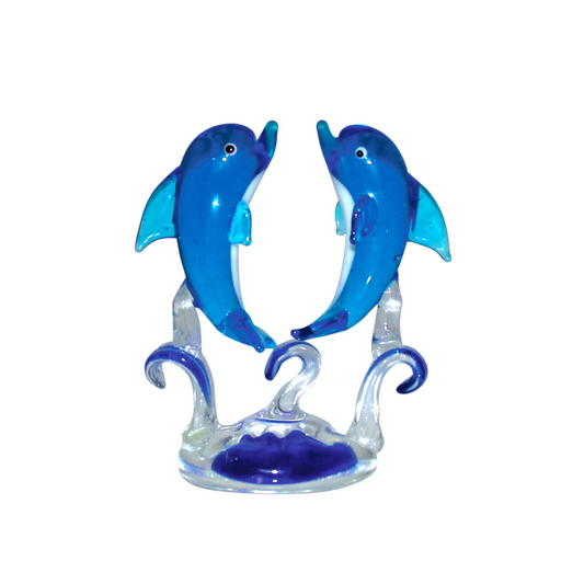 Objets d'art Miniature Glass Figurine - Dolphins