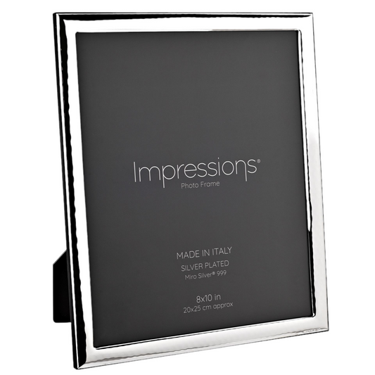 Impressions 999 Silver Narrow Hammered Photo Frame 8  x 10   Wood Back Made In Italy