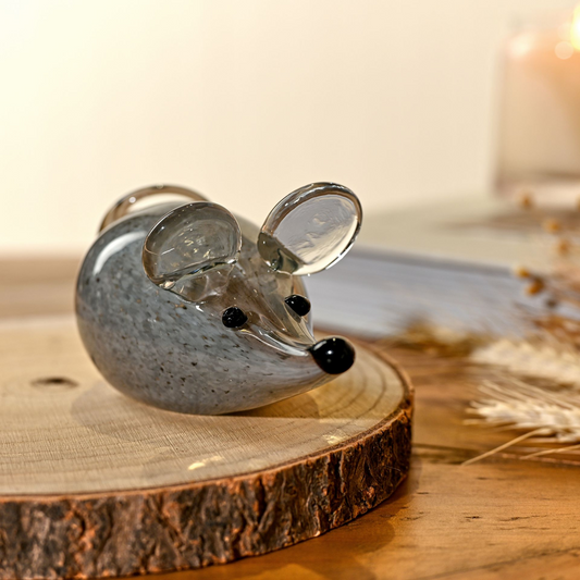 Objets d'art Glass Figurine - Grey Mouse