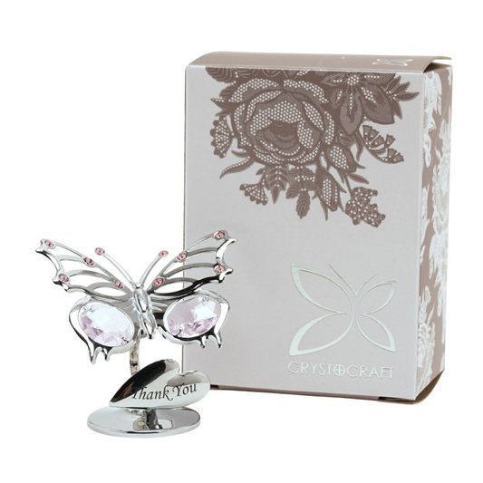 Crystocraft Chrome Plated Butterfly Plaque - Thank you