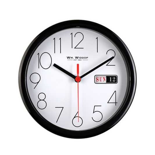 Hometime Day/Date Wall Clk-Black Case White Dial 8.5 Rnd