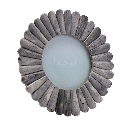 Hestia Round Grey Petal Bone Photo Frame 5  Diameter