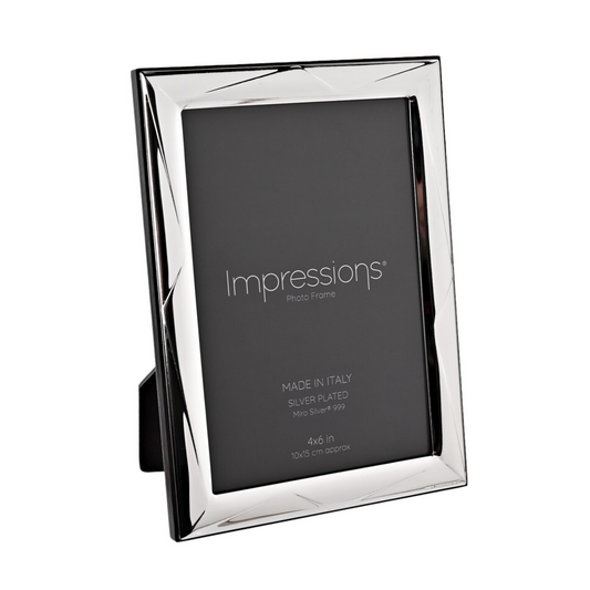 Impressions 999 Silver Geometric Photo Frame 4  x 6   Wood Back Made In Italy