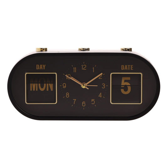 Hometime Calendar Alarm Clock - Black & Gold